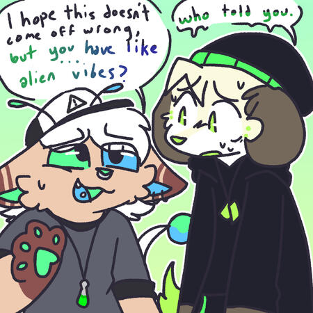 Kane, a white, red, blue, and dark gray opossum, holding his hand up to his face and nervously saying "ah... uhm... hi..."