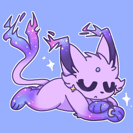 Eepy espe A drawing of Tob, an orange, cream, and white Flareon. He's standing and sticking it's tongue out, showing off his paw pads. The text "BEANS" is above it.